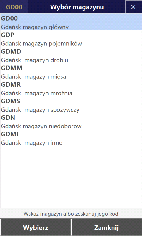 Zmiana magazynu — dotknięciem kodu na pasku albo skanem