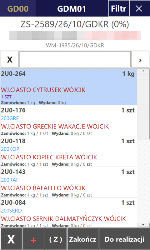 Realizacja zamówienia: pozycje do wydania, dokument WM w buforze