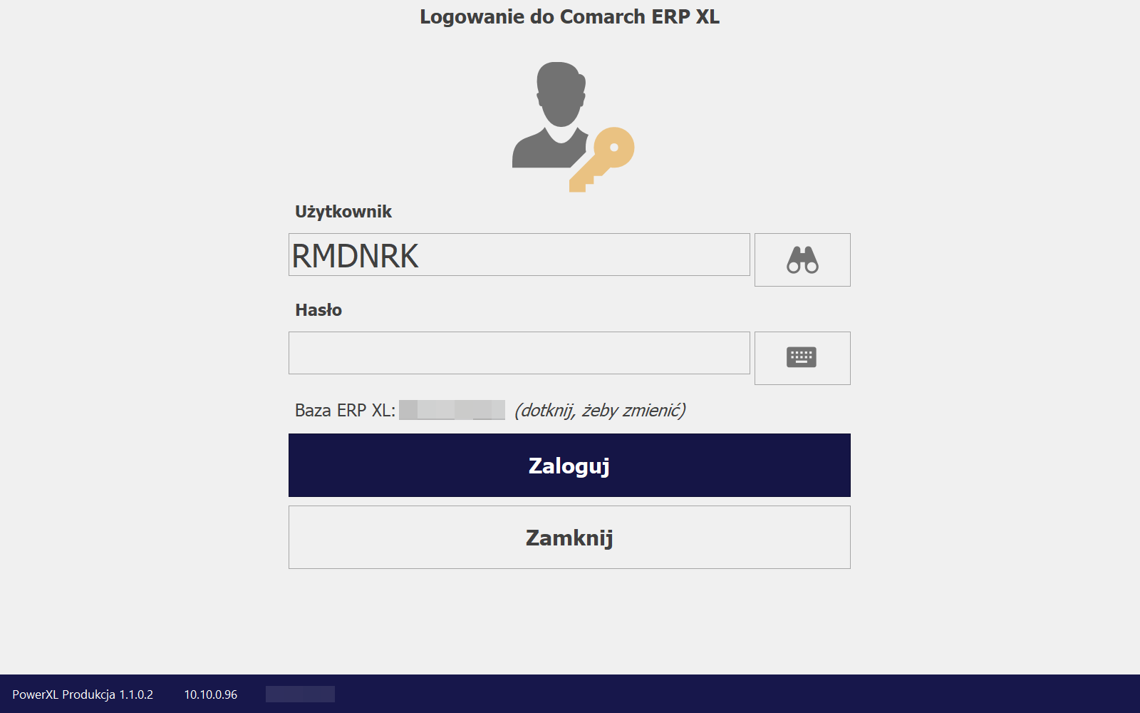 Logowanie pod palec: operator z listy stanowiska, hasło z klawiatury ekranowej
