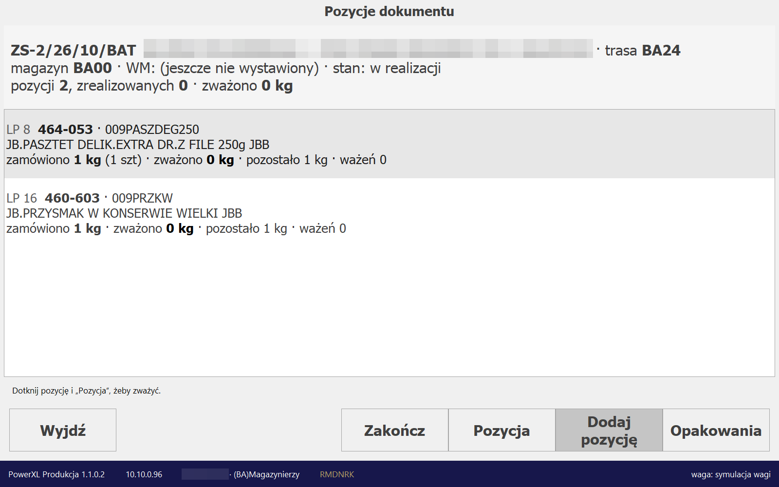 Pozycje zamówienia: ile zamówiono, ile zważono i ile zostało