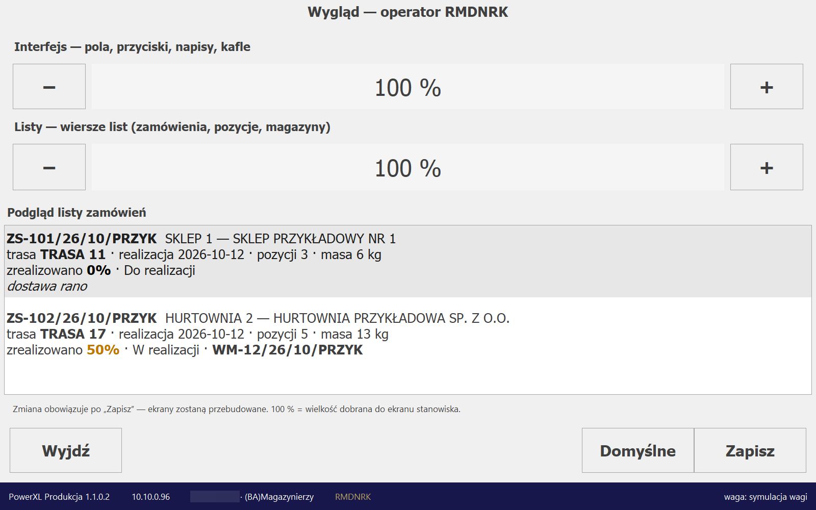 Wygląd operatora: wielkość interfejsu i list z podglądem