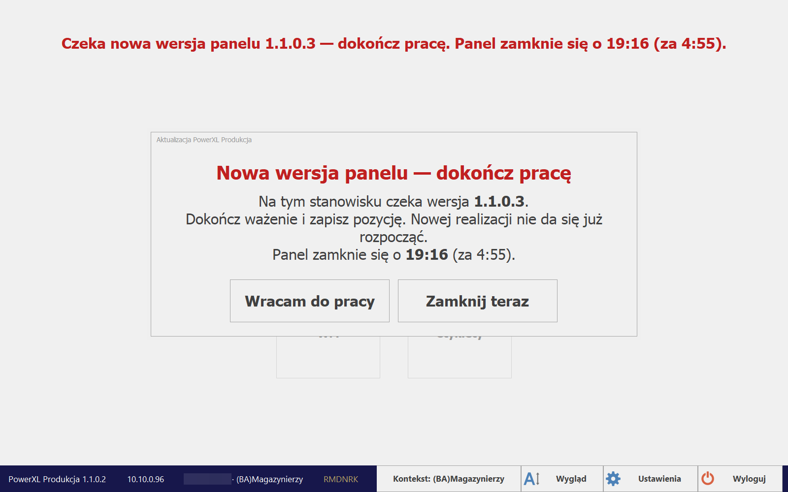 Zapowiedź aktualizacji: godzina zamknięcia, odliczanie i blokada nowej realizacji