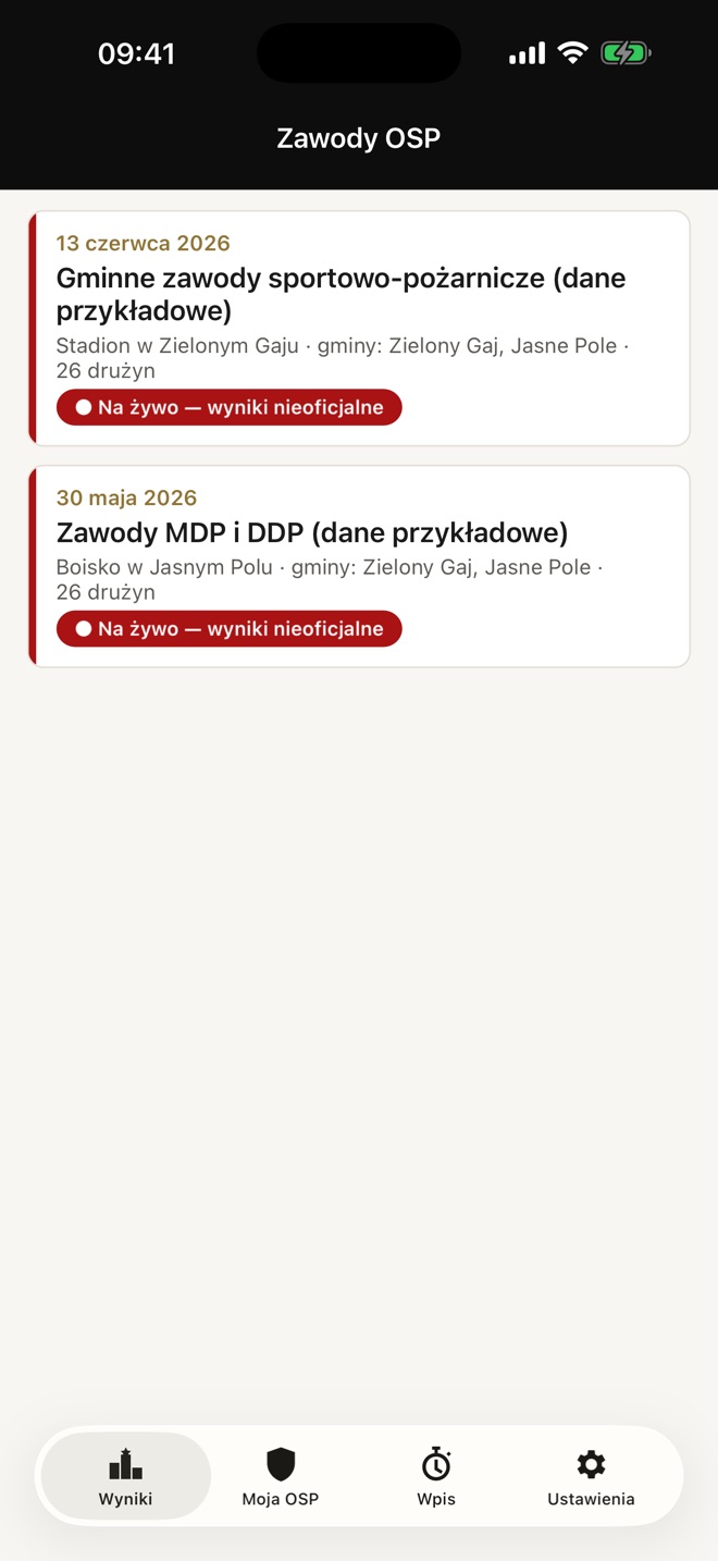 Lista zawodów: w toku, nadchodzące i archiwum
